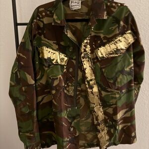Urban Outfitters Camouflage Utility Jacket with Gold Accents